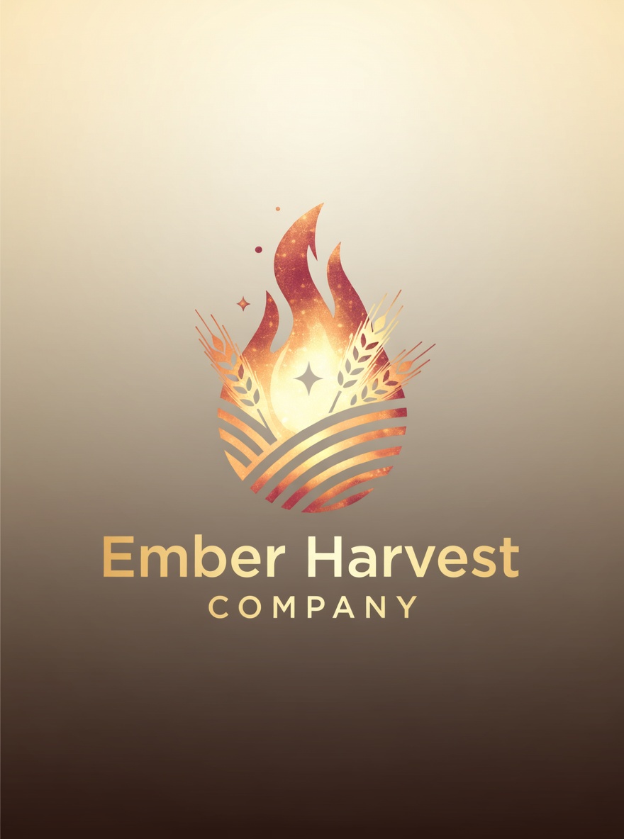 Ember Harvest Company logo with flame and wheat